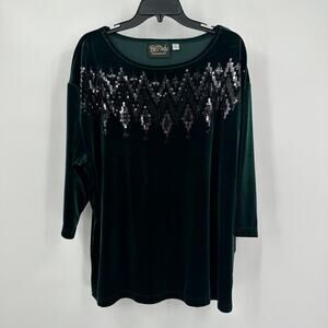 Bob Mackie Womens Top Size 1X Velvet Sequin Wearable‎ Art Boho Statement Evening